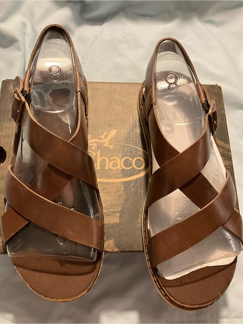 Chaco Women's Brown Leather Cross-Strap Sandals - Picture 3 of 8